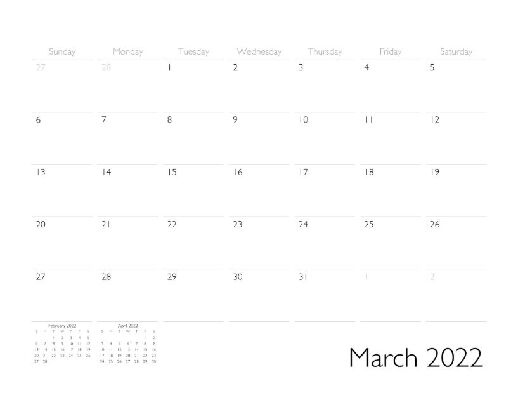 March 2022 Calendar Page