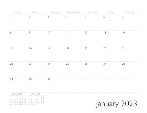 January 2023 Calendar Page