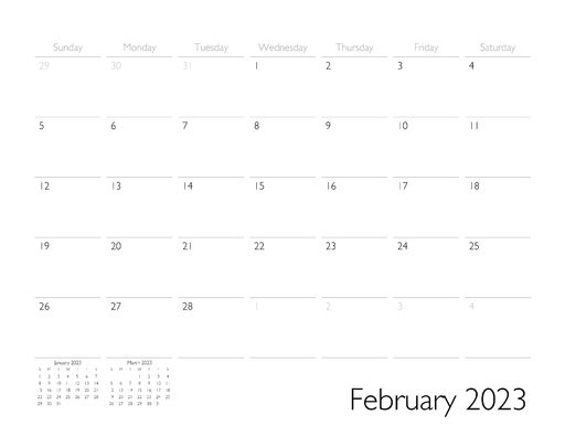 February 2023 Calendar Page