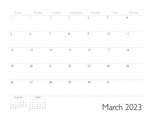March 2023 Calendar Page