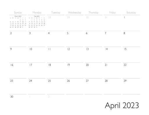 April 2023 Calendar Page