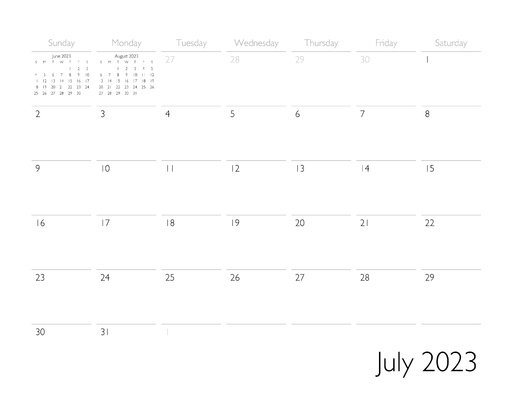 July 2023 Calendar Page