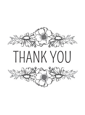 Thank You - Flowers - Black on White